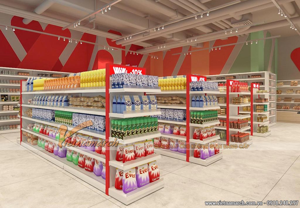 Phối cảnh 3D dự án thiết kế siêu thị mini 240m2 tại Thanh Xuân Complex > Gian hàng bên trong siêu thị mini Winmart