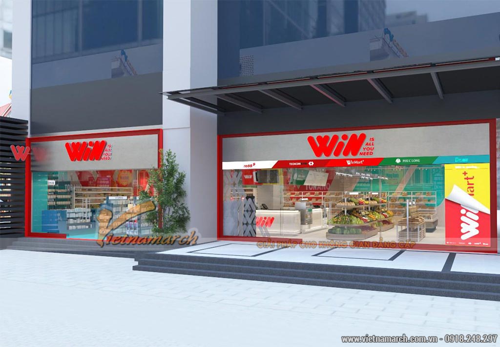 Phối cảnh 3D dự án thiết kế siêu thị mini 240m2 tại Thanh Xuân Complex > Cải tạo mặt tiền dự án thiết kế siêu thị mini 240m2 tại Thanh Xuân Complex