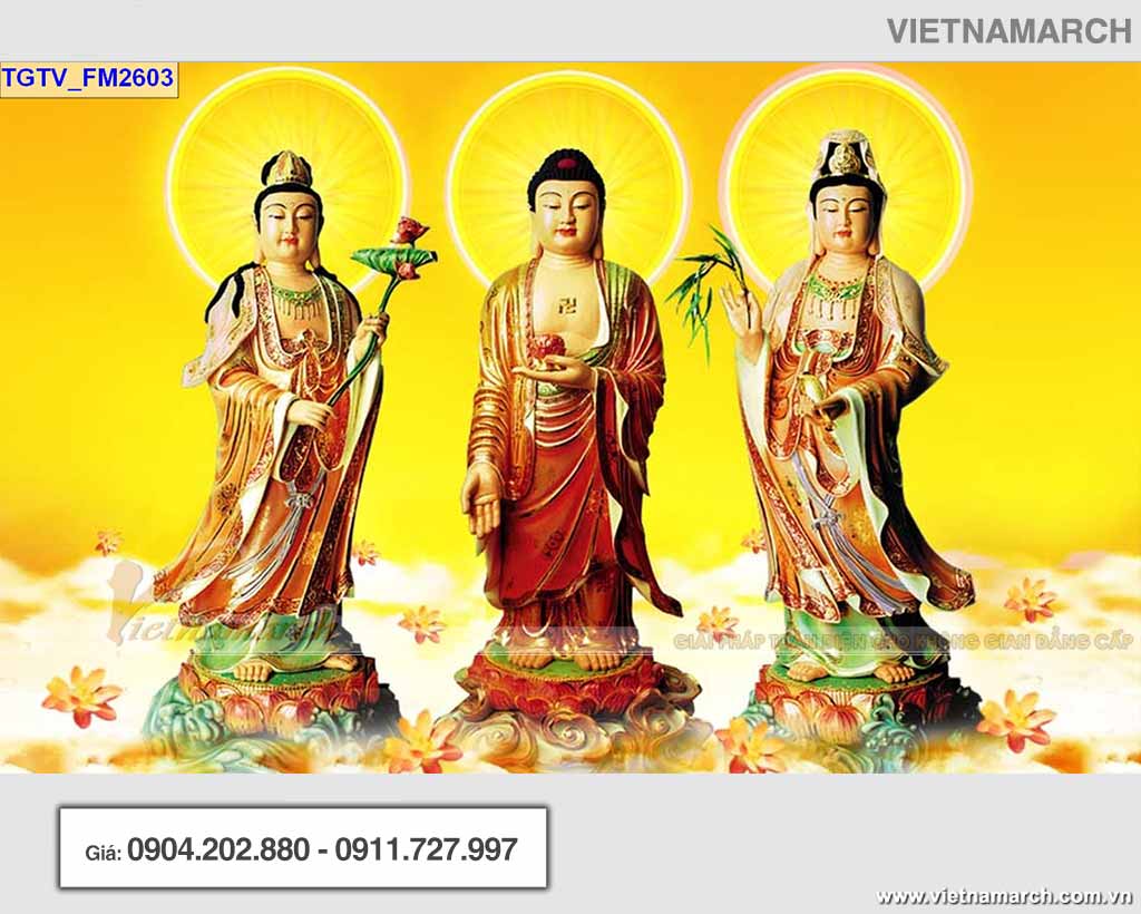 68+ Mẫu tranh tráng gương phòng thờ đẹp giá siêu rẻ mới nhất > Tranh tráng gương 3 Phật A Di Đà