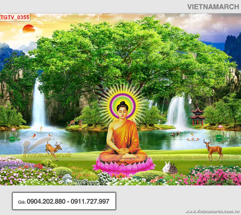 68+ Mẫu tranh tráng gương phòng thờ đẹp giá siêu rẻ mới nhất > Tranh tráng gương Phật ngồi dưới gốc cây bồ đề