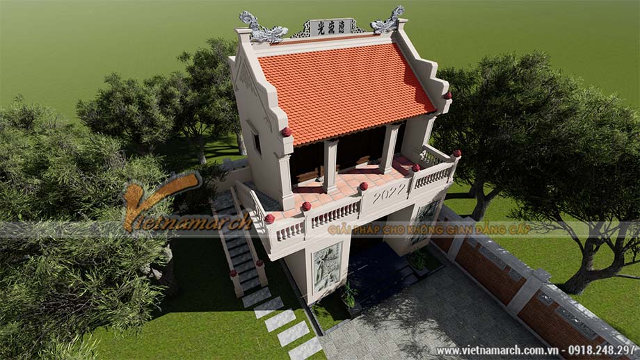 Bản vẽ thiết kế nhà từ đường 2 tầng 2 mái tại Hà Giang