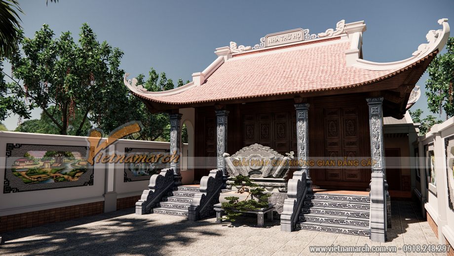 Mẫu nhà thờ họ 3 gian 4 mái chữ Nhất tại Lập Thạch Vĩnh Phúc > Mẫu nhà thờ họ 3 gian 4 mái chữ Nhất tại Lập Thạch Vĩnh Phúc