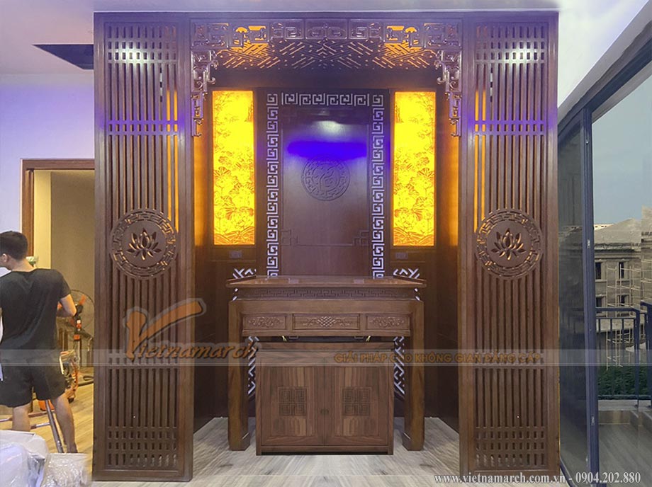 Phòng thờ gỗ gụ từ thiết kế 3D đến hoàn thiện thực tế cho chung cư Sunshine Center > Phòng thờ gỗ gụ từ 3D đến hoàn thiện thực tế cho Sunshine Center