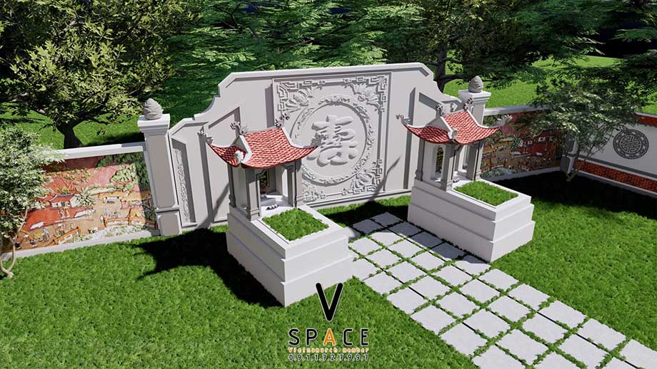 Bản vẽ thiết kế lăng mộ với khuôn viên rộng tại Lâm Thao - Phú Thọ > Khu mộ chính được bao quanh bởi tường