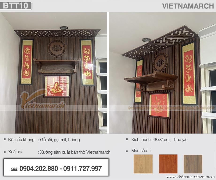 Lắp đặt bàn thờ treo tường gỗ sồi kèm vách tại Việt Đức Complex BTT10