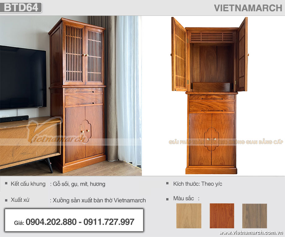 Lắp đặt mẫu bàn thờ 2 tầng gỗ gõ tại chung cư The K Park Văn Phú BTD64