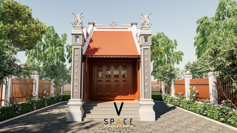 Phối cảnh 3D mẫu nhà thờ họ 1 gian tại Long Biên Hà Nội