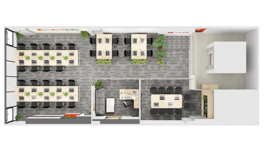Bản vẽ 3D thiết kế văn phòng truyền thông The Sun Media 100m2 > 3D thiết kế văn phòng truyền thông The Sun Media 150m2