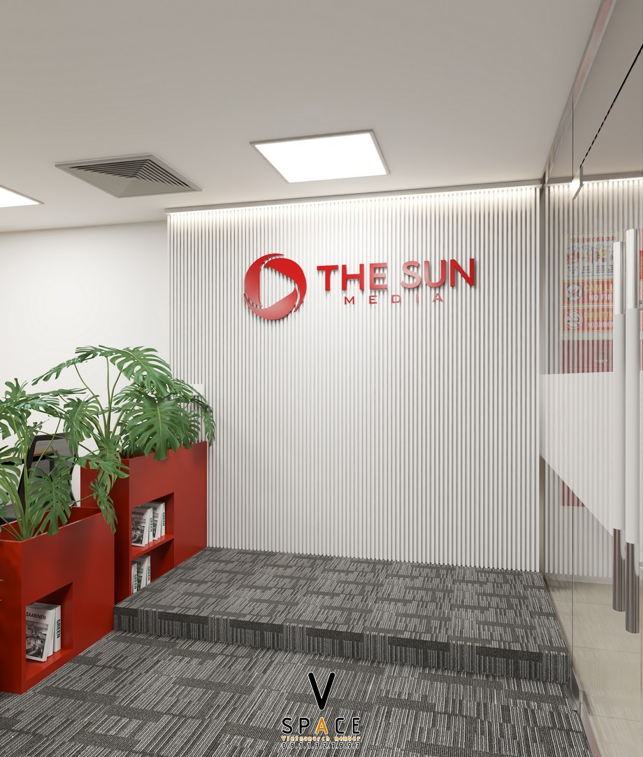 Bản vẽ 3D thiết kế văn phòng truyền thông The Sun Media 100m2