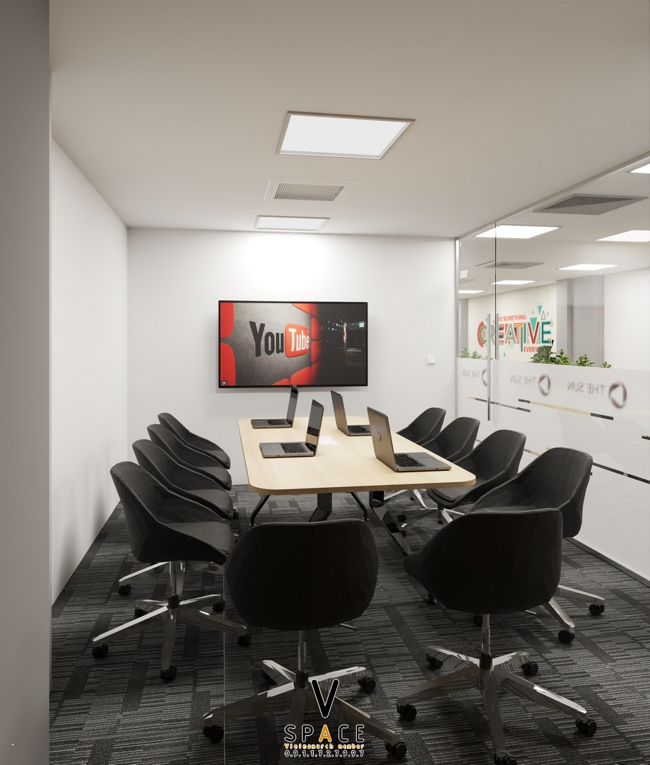 Bản vẽ 3D thiết kế văn phòng truyền thông The Sun Media 100m2