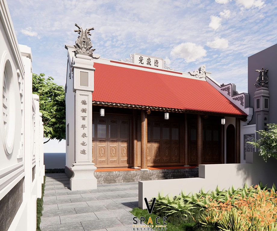 Bản vẽ nhà thờ họ 3 gian có cột đồng trụ tại Bắc Kạn