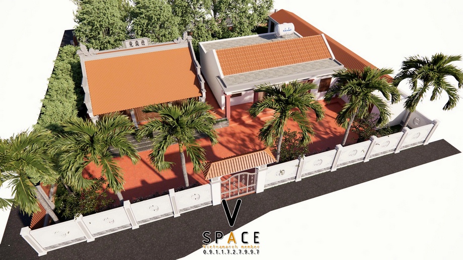 Phối cảnh nhà thờ họ 3 gian 2 mái kết hợp nhà ở tại Vĩnh Chân Phú Thọ > Nhà thờ họ 3 gian 2 mái kết hợp nhà ở tại Vĩnh Chân Phú Thọ