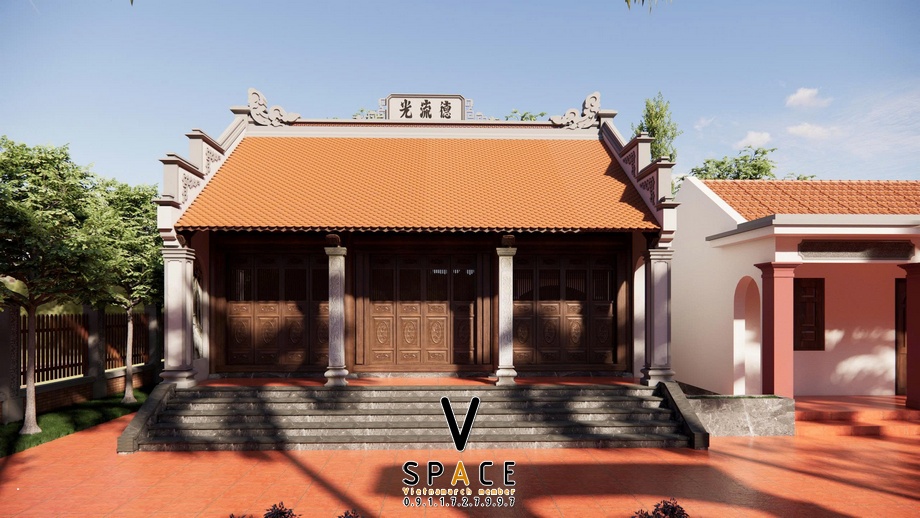 Phối cảnh nhà thờ họ 3 gian 2 mái kết hợp nhà ở tại Vĩnh Chân Phú Thọ > Nhà thờ họ 3 gian 2 mái kết hợp nhà ở tại Vĩnh Chân Phú Thọ