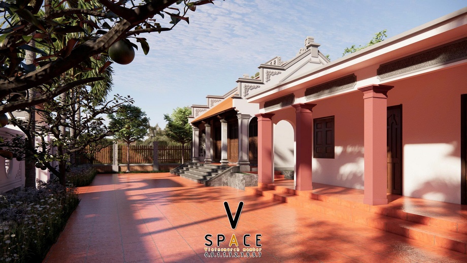 Phối cảnh nhà thờ họ 3 gian 2 mái kết hợp nhà ở tại Vĩnh Chân Phú Thọ > Nhà thờ họ 3 gian 2 mái kết hợp nhà ở tại Vĩnh Chân Phú Thọ