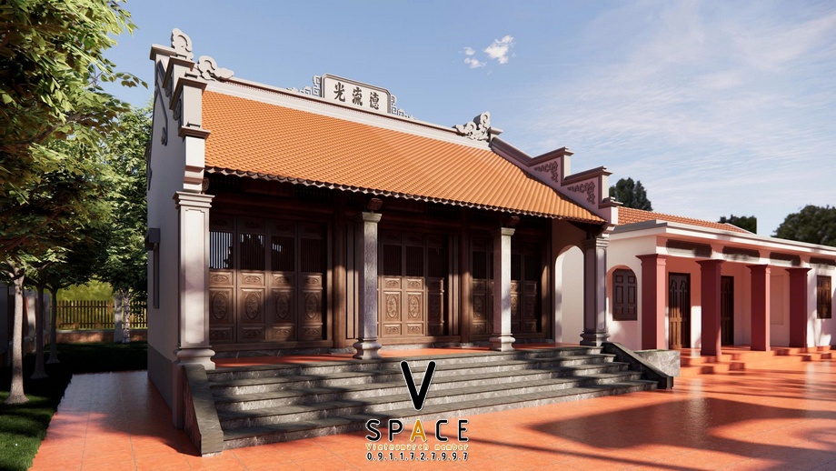 Phối cảnh nhà thờ họ 3 gian 2 mái kết hợp nhà ở tại Vĩnh Chân Phú Thọ > Nhà thờ họ 3 gian 2 mái kết hợp nhà ở tại Vĩnh Chân Phú Thọ