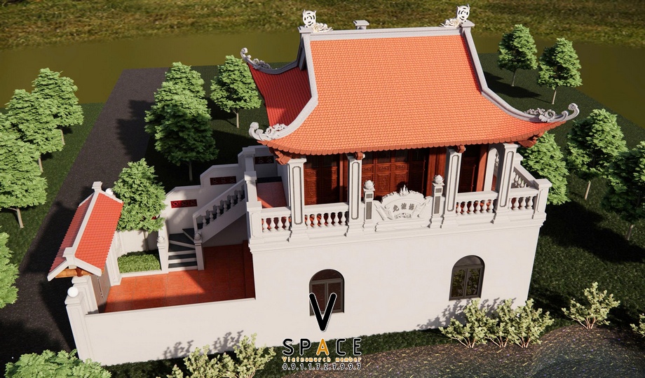 Nhà thờ họ 2 tầng 4 mái mặt tiền xoay ngang đặc biệt > Nhà thờ họ 2 tầng 4 mái mặt tiền xoay ngang đặc biệt