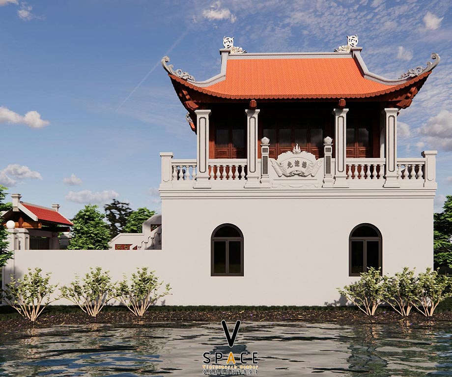 Nhà thờ họ 2 tầng 4 mái mặt tiền xoay ngang đặc biệt