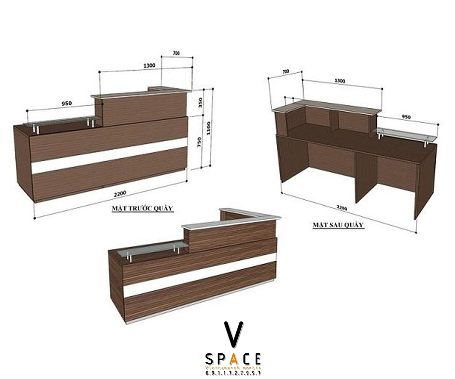 Kích thước quầy lễ tân chữ I tiêu chuẩn