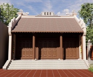Bản vẽ 3D thiết kế nhà thờ họ 3 gian màu ghi tại Phúc Thọ Hà Nội