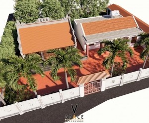 Phối cảnh nhà thờ họ 3 gian 2 mái kết hợp nhà ở tại Vĩnh Chân Phú Thọ