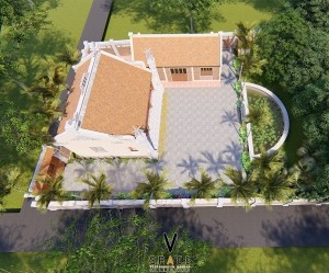 Mẫu nhà từ đường 3 gian 2 mái 55m2 kết hợp nhà ngang