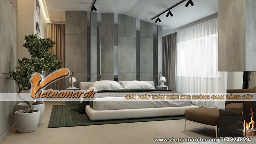 Thiết kế nội thất phòng ngủ hiện đại trong căn hộ cao cấp 