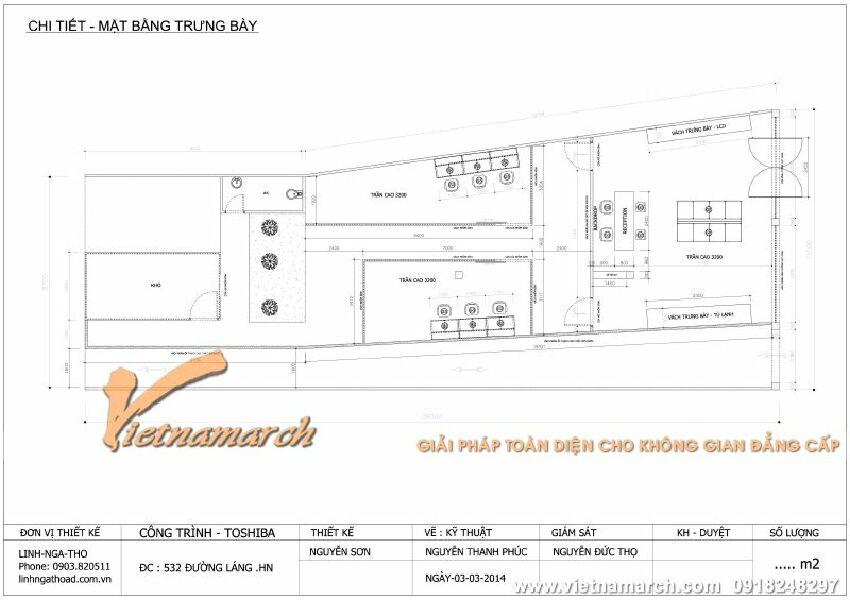 Tư vấn thiết kế nội thất Showroom Toshiba – 532 Đường Láng > Bản vẽ chi tiết mặt bằng trưng bày của showroom