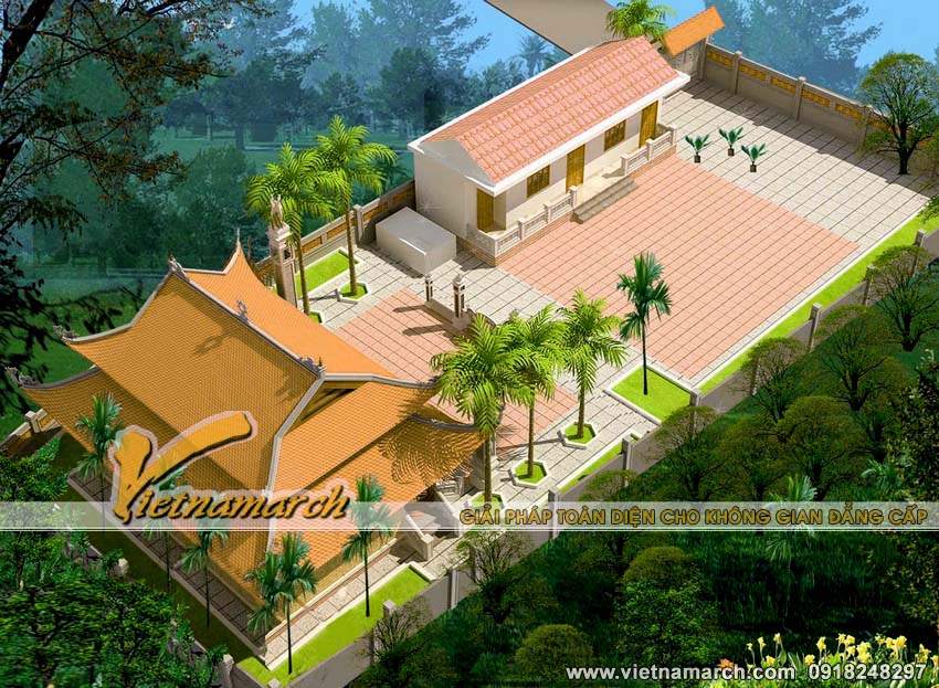 Thiết kế thi công nhà thờ tổ họ Trương 8 mái kèm nhà ngang diện tích 234m2 tại Hà Nội
