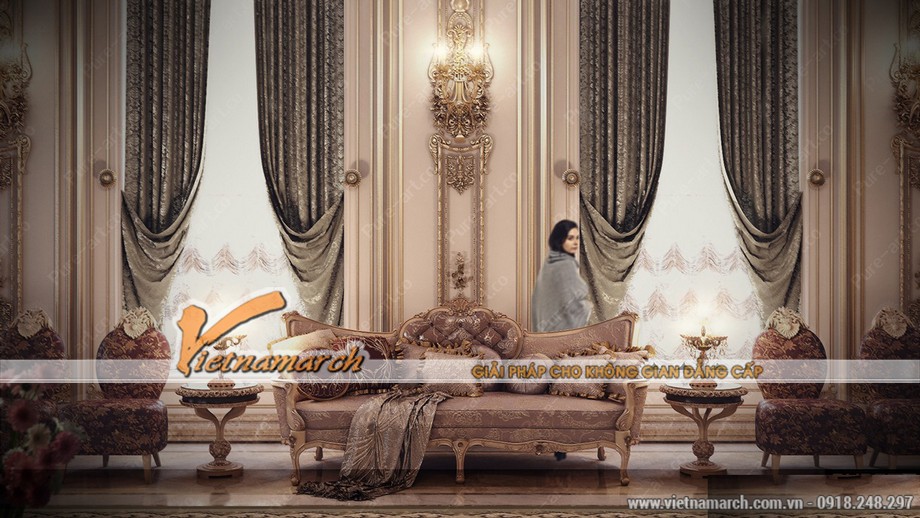 5 mẫu thiết kế nội thất mang phong cách cổ điển Louis Pháp > Bộ bàn ghế sofa được thiết kế tinh xảo là điểm nhấn của không gian