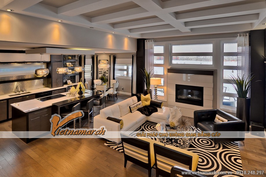 Thiết kế nội thất hiện đại trong căn biệt thự Vinhomes Riverside Hoa Anh Đào > Nội thất phòng khách hiện đại, tinh tế