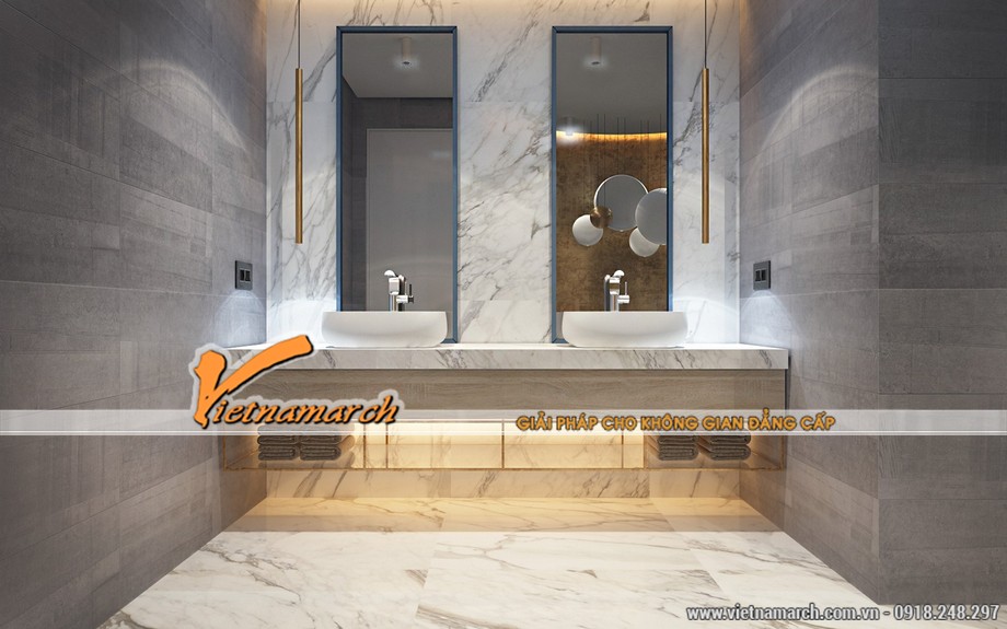 Thiết kế nội thất nhà phố lịch lãm tại Long Biên, Hà Nội > Thiết kế nội thất phòng tắm sang trọng và sạch sẽ