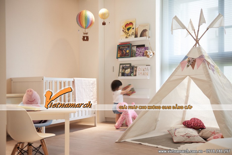 Thiết kế nội thất nhà phố hiện đại và ấm cúng cho gia đình nhỏ ở Hà Nội > Thiet ke noi that nha pho với phòng ngủ của bé đầy màu sắc