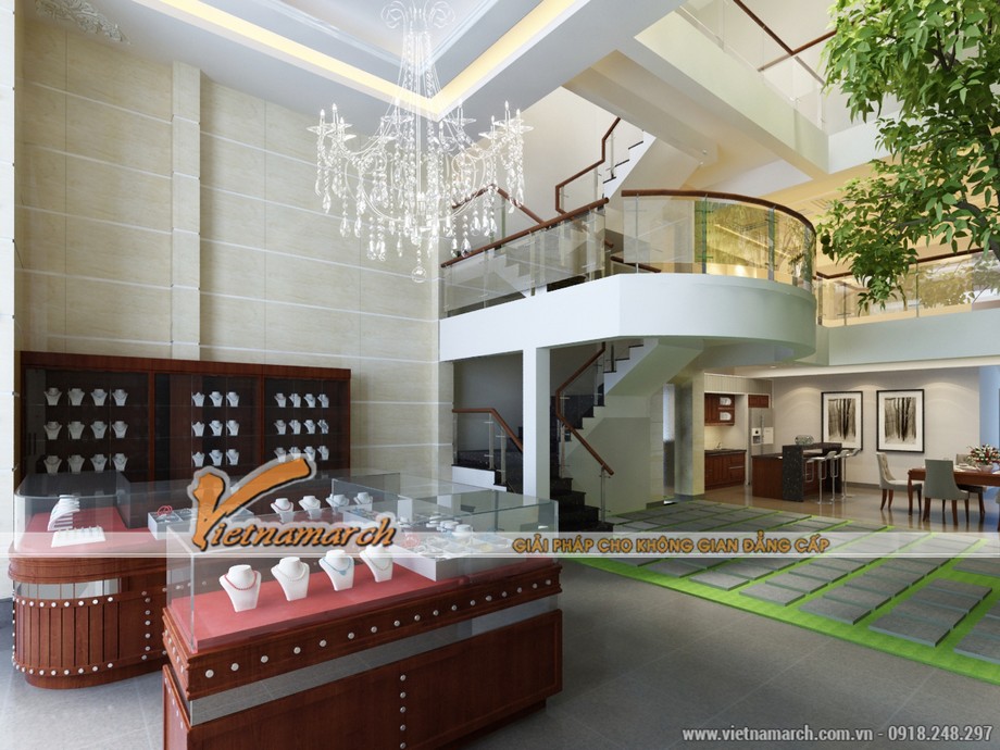 Thiết kế nội thất nhà phố nhà anh Phong – Hải Dương > Thiết kế nội thất nhà phố, không gian quầy nữ trang tại tầng 1