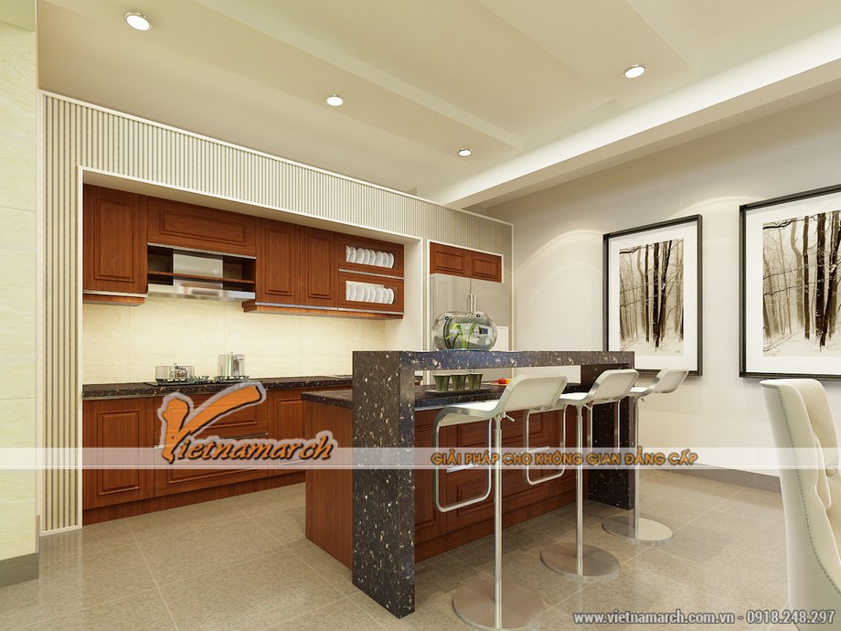Thiết kế nội thất nhà phố nhà anh Phong – Hải Dương > Một quầy bar hiện đại được thiết kế trong phòng bếp