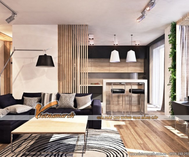 Mẫu thiết kế nội thất đẹp mộc mạc trong căn hộ 82m2 chung cư Times City