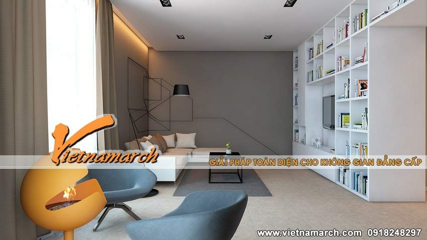 Phương án thiết kế nội thất chung cư Times City căn hộ 12.18T4 > Phòng khách được bài trí đơn giản - thiết kế nội thất chung cư Times City