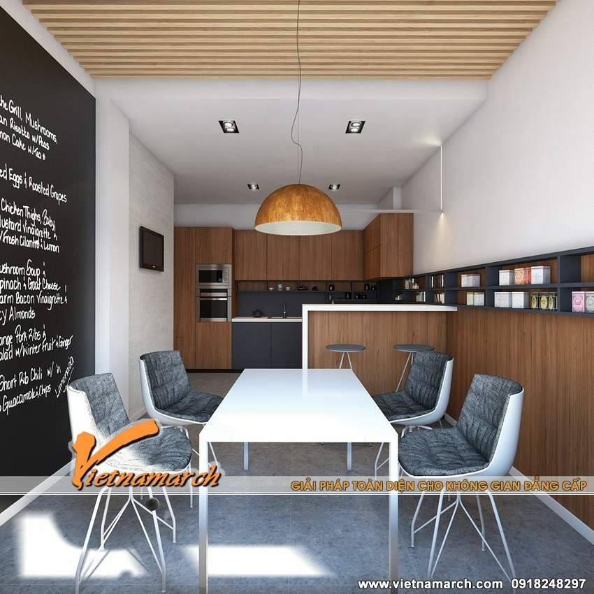 Phương án thiết kế nội thất chung cư Times City căn hộ 12.18T4 > Bộ bàn ăn được thiết kế khá đơn giản nhưng hiện đại là điểm nhấn của phòng ăn - thiet ke noi that chung cư Times City