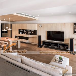 Thiết kế nội thất chung cư Goldmark City sử dụng nhiều sàn gỗ tự nhiên