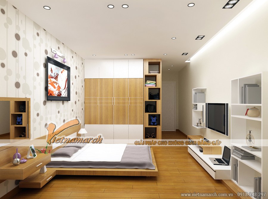 Mẫu phòng ngủ phong cách hiện đại cho căn hộ Park Hill Times City > Thiết kế nội thất phòng ngủ với đầy đủ các công năng