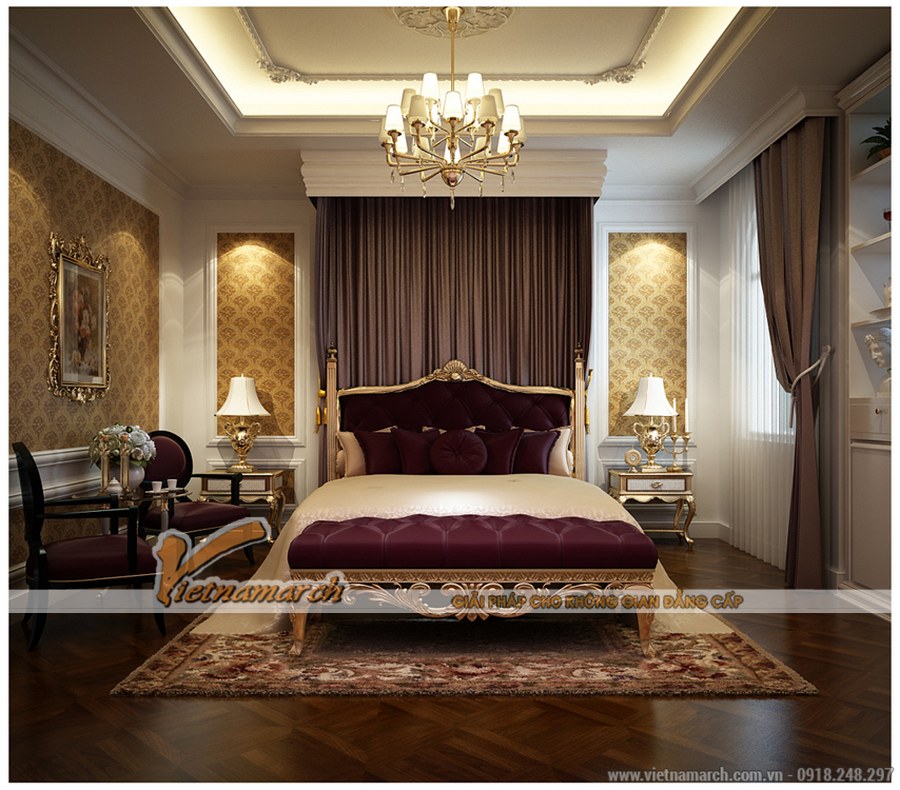 Thiết kế nội thất phòng ngủ theo phong cách cổ điển, sang trọng > Gam màu tím nổi bật trong phòng ngủ - Thiết kế nội thất phòng ngủ cổ điển