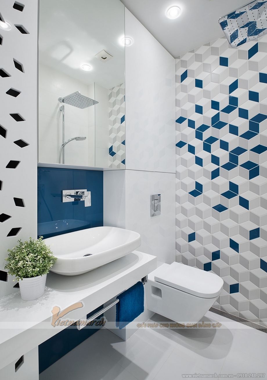 Phòng tắm hiện đại trong căn hộ 70 m2 chung cư Times City