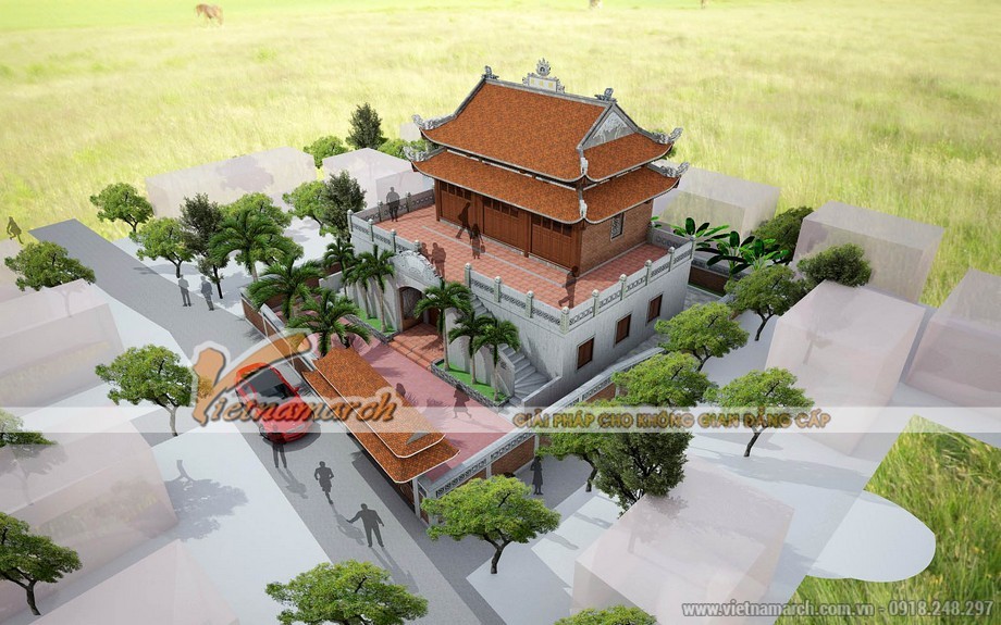 Thiết kế nhà thờ họ tại Hà Tĩnh – Kiến trúc bề thế như một thành cổ > Mẫu thiết kế nhà thờ họ 2 tầng tại Hà Tĩnh