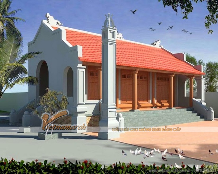 Thiết kế nhà thờ tổ kết cấu nhà bê tông giả gỗ tại Nghệ An > Mẫu nhà thờ dòng họ có kết cấu bê tông giả gỗ
