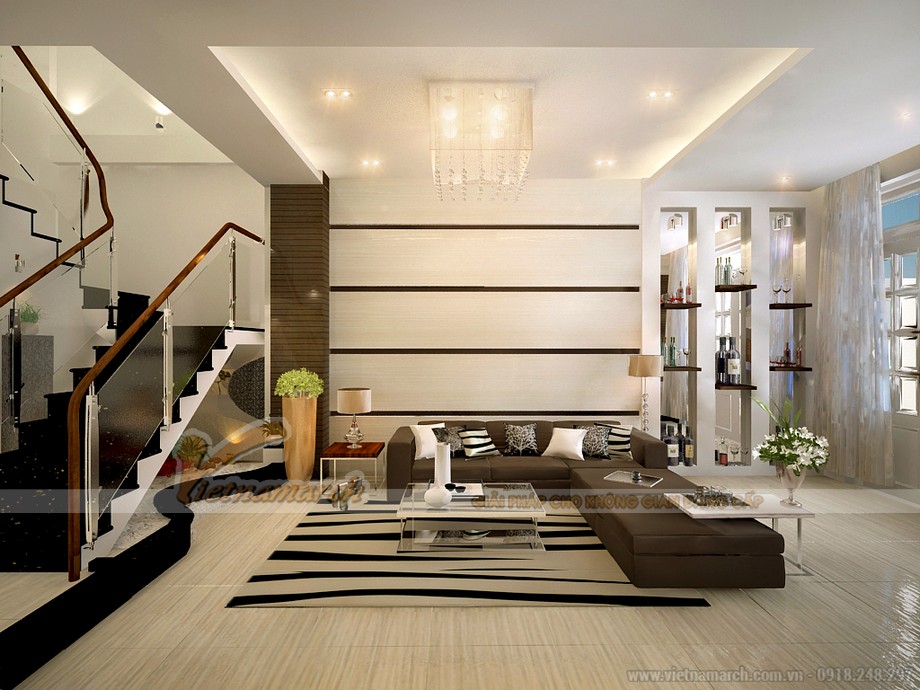 Thiết kế nội thất nhà phố 4 tầng cực đẹp với chi phí thấp > Thiết kế nội thất phòng khách ấn tượng
