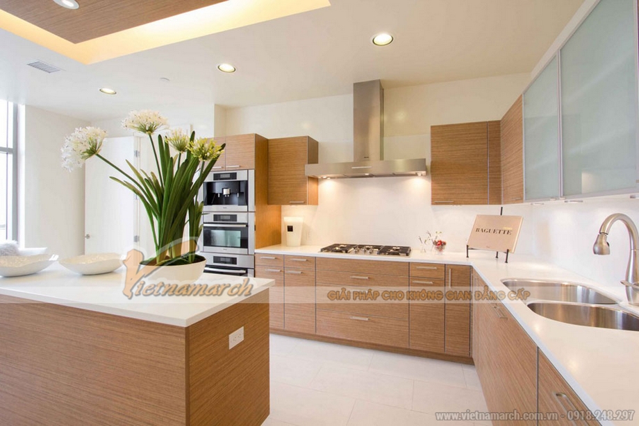 Thêm ý tưởng thiết kế nội thất phòng bếp siêu đẹp cho nhà bếp chung cư > Một sản phẩm tủ bếp gỗ công nghiệp cao cấp rất hiện đại