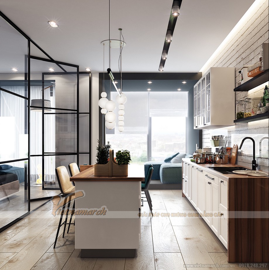 Thiết kế căn hộ Park Hill Times City theo phong cách đơn giản mà chất > Phòng bếp hiện đại, đầy đủ tiện nghi với nội thất cao cấp