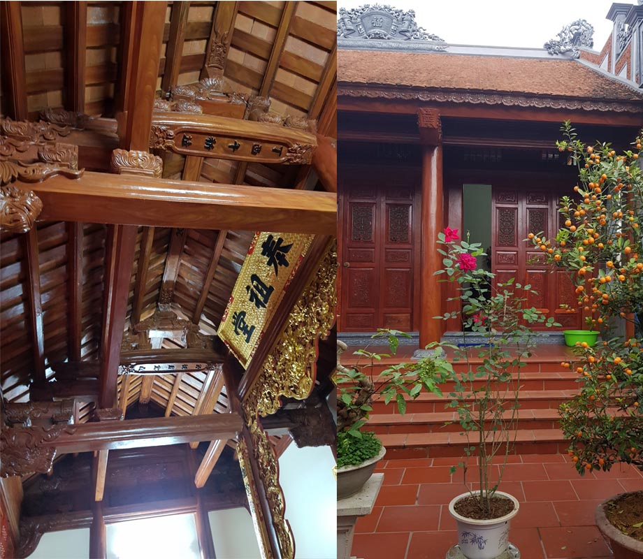 Kiến trúc nhà gỗ cổ truyền – nhà thờ tổ dòng họ Phạm tại Văn Lâm Hưng Yên > Cổng và tường chủ yếu được làm từ gạch đất nung