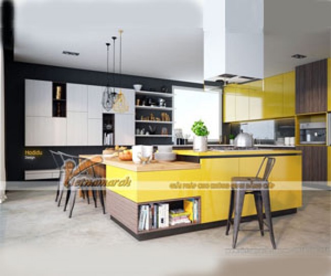 Thiết kế nội thất nhà bếp đẹp với hệ tủ bếp cao cấp tiện nghi cho nhà phố hiện đại