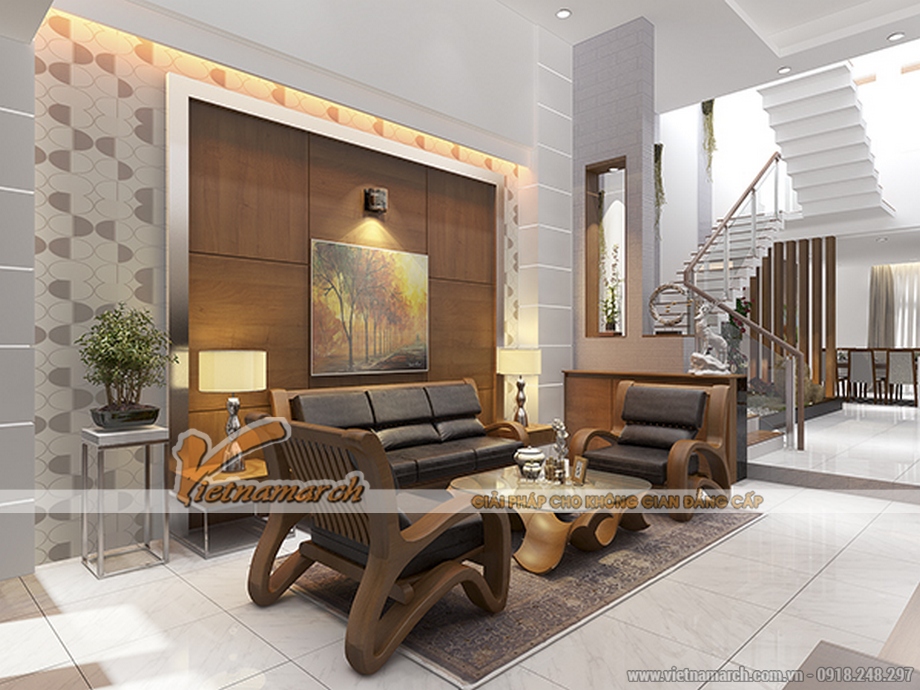 Thiết kế nội thất phòng khách cho nhà lô phố 4 tầng hiện đại