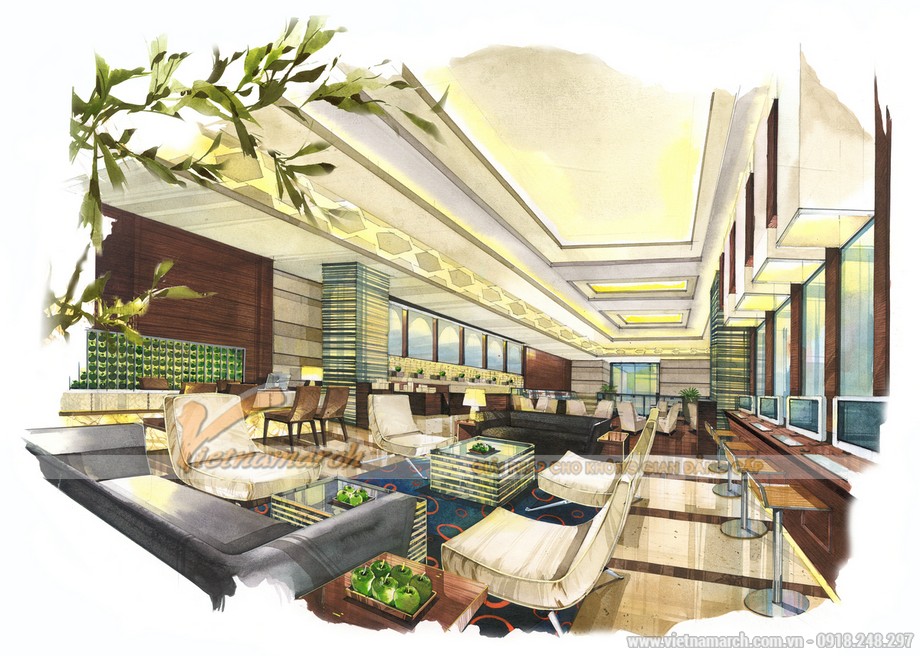 Phương án thiết kế khách sạn nhà hàng Four Wings tại Bankok Thái Lan > Khu coffee shop đương đại đa màu sắc